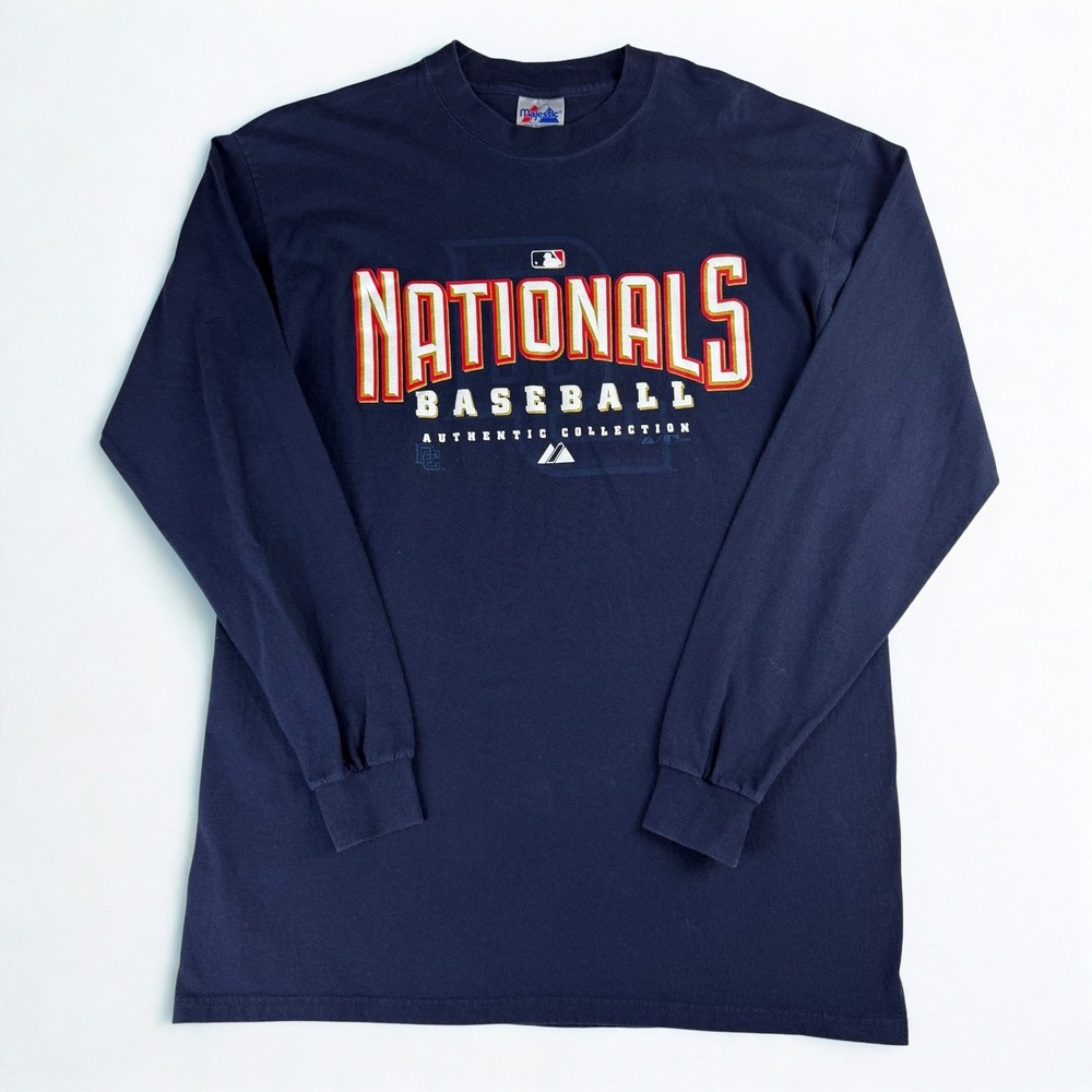 Vtg Majestic Washington Nationals Long Sleeve T-Shirt Mens M‎ Blue 2005 Baseball
